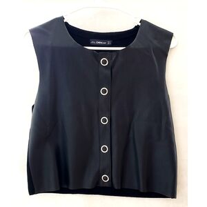 ZARA | Women's casual thin leather black vest.